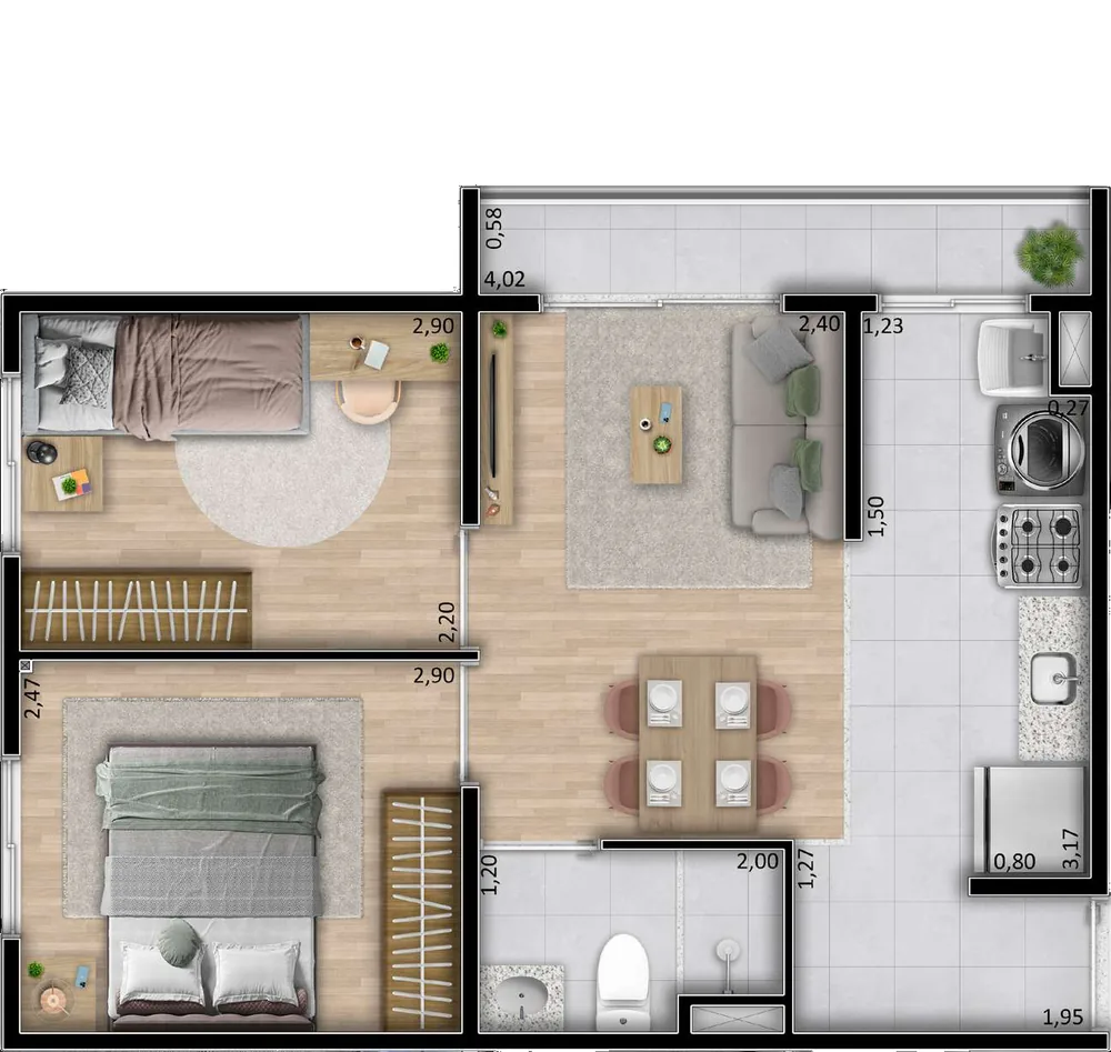 Planta Tipo A - 38,52 m²