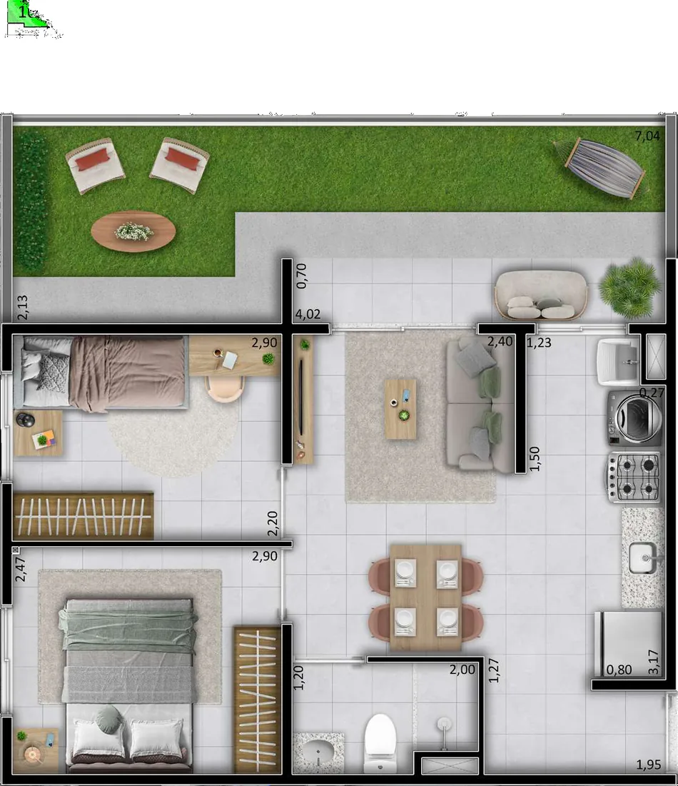 Apto Tipo C Garden - 51,83 m²